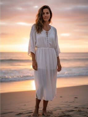 ASOS White Lace Gauze Beach Cover-Up Size 14 Beach Resortwear
